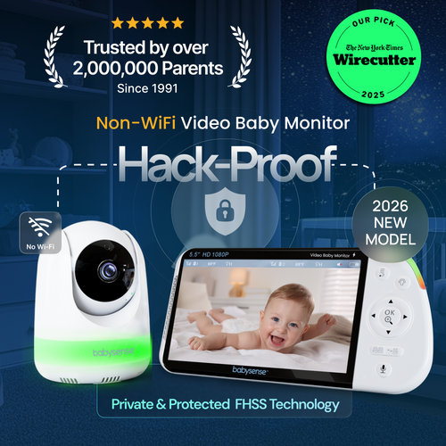 Babysense PRO: Video Baby Monitor with 2 Cameras, Non Wifi, Split Screen, Night Light & Sound Machine