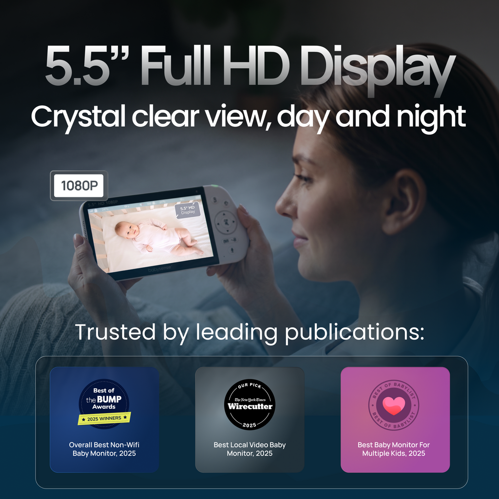 Babysense PRO: Video Baby Monitor with 2 Cameras, Non Wifi, Split Screen, Night Light & Sound Machine