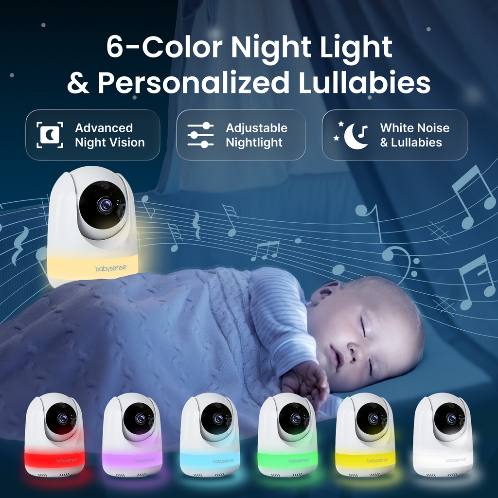 Babysense PRO: Video Baby Monitor with 2 Cameras, Non Wifi, Split Screen, Night Light & Sound Machine