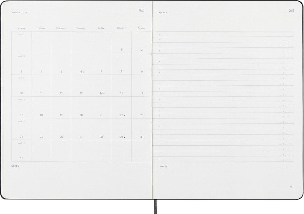 Moleskine Weekly Smart Planner PRO 12 Months 2025, Smart Planner PRO, Agenda 2025, Elastic Closure, Black Colour, Size Extra Large 19 x 25