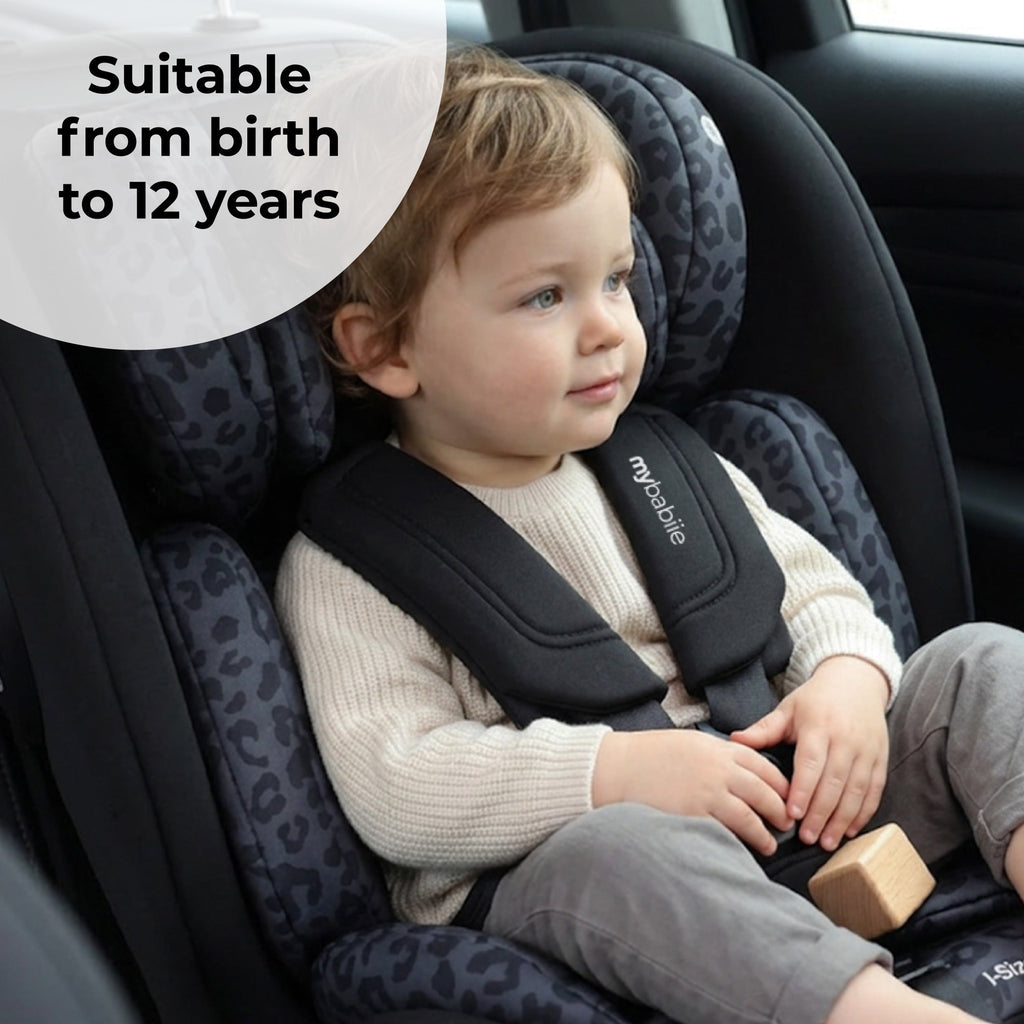 MBCS200 Spin R129 Car Seat with Top Tether - Black Leopard