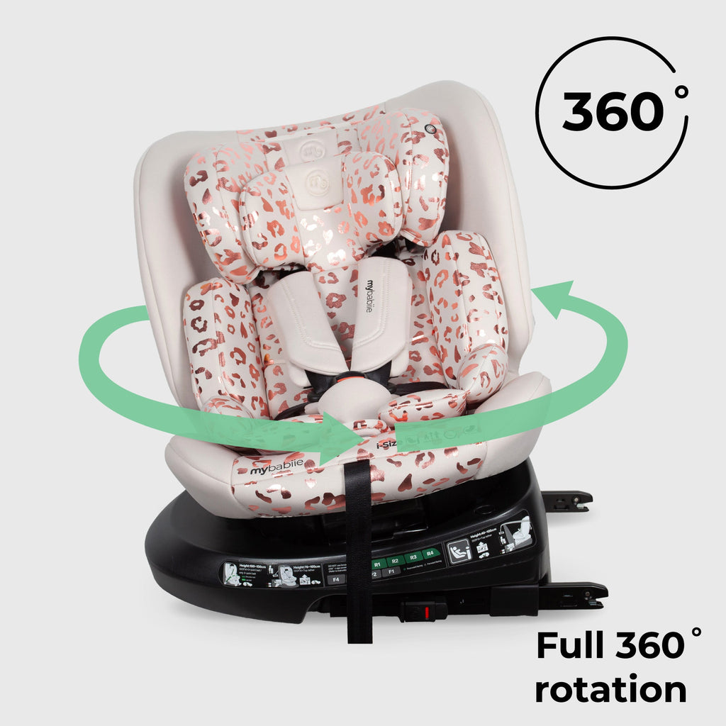 MBCS200 Spin R129 Car Seat with Top Tether - Pink Leopard
