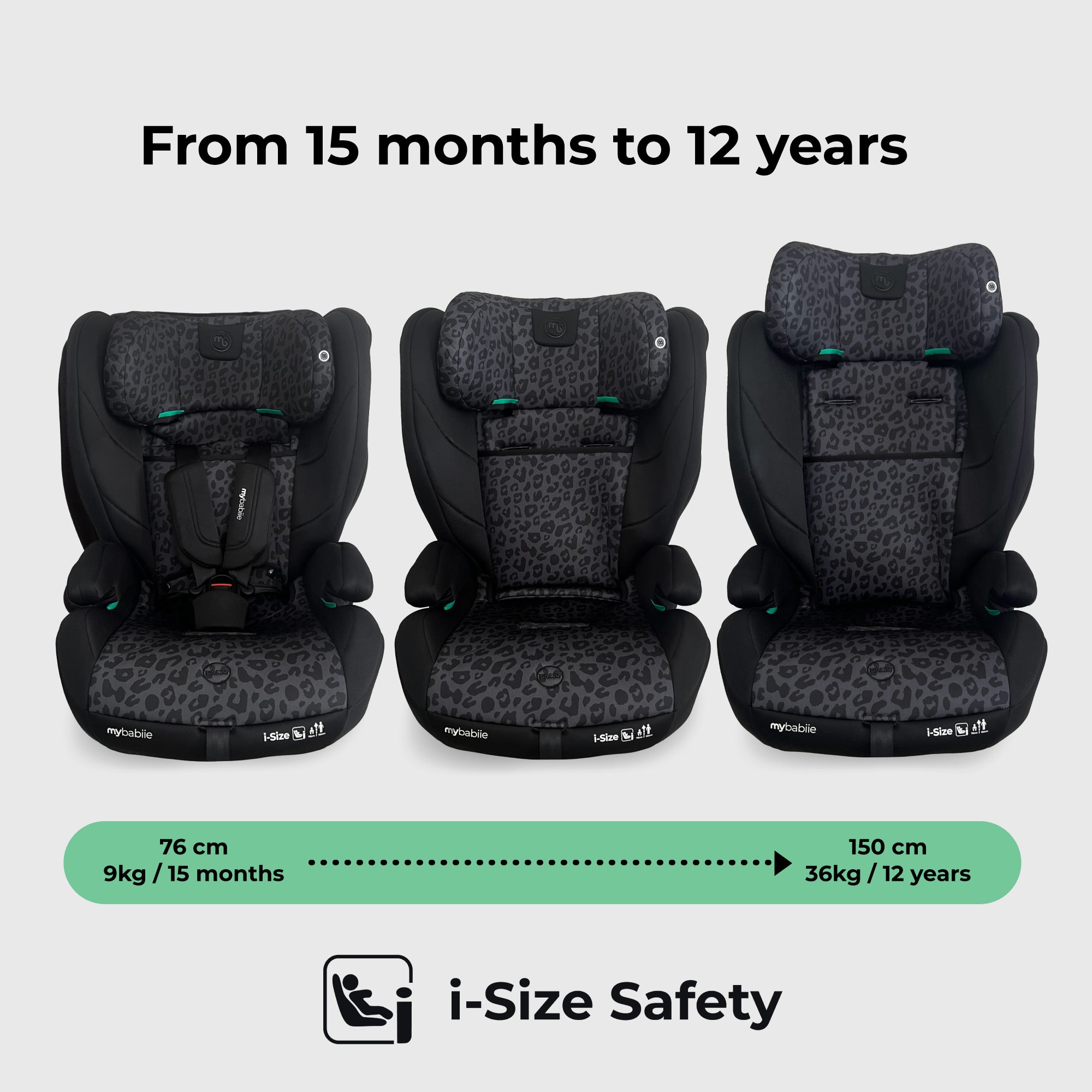 MBCS75 Toddler to Booster R129 Car Seat with ISOFIX - Black Leopard
