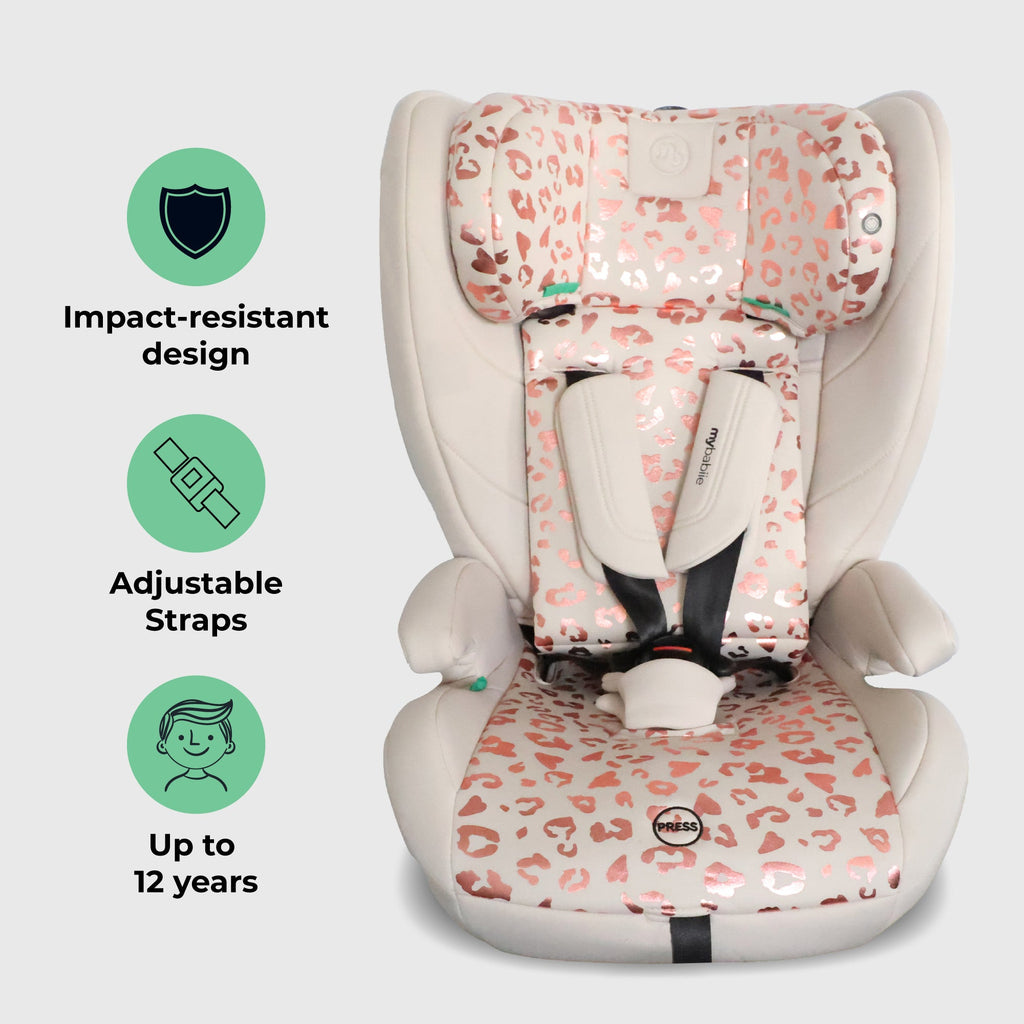 MBCS75 Toddler to Booster R129 Car Seat with ISOFIX - Pink Leopard
