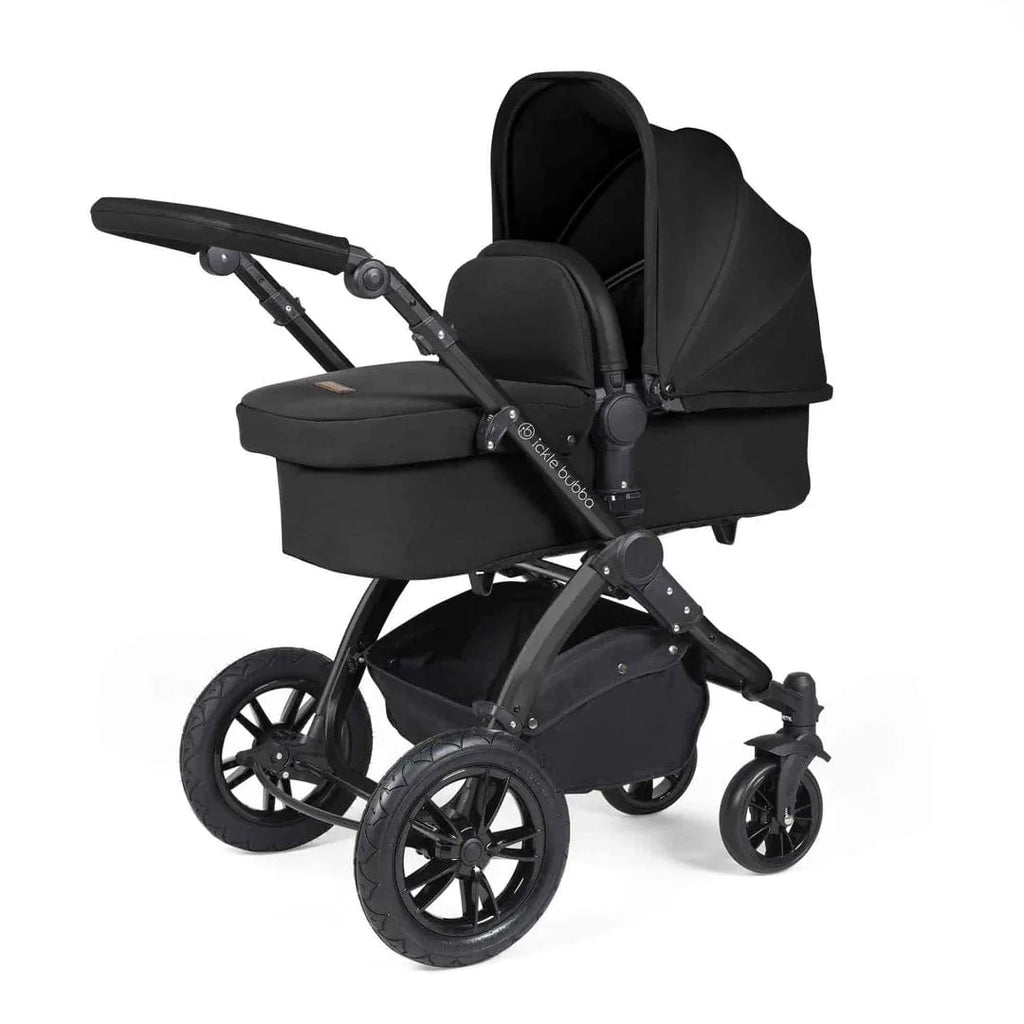 Ickle Bubba Stomp Luxe 12 Piece Travel System with i-Size Cirrus Car Seat & ISOFIX Base - Black / Midnight / Black