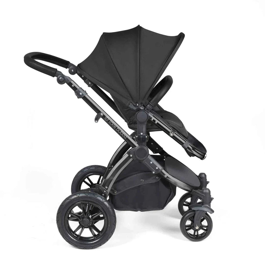 Ickle Bubba Stomp Luxe 12 Piece Travel System with i-Size Cirrus Car Seat & ISOFIX Base - Black / Midnight / Black