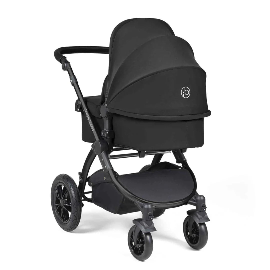 Ickle Bubba Stomp Luxe 12 Piece Travel System with i-Size Cirrus Car Seat & ISOFIX Base - Black / Midnight / Black