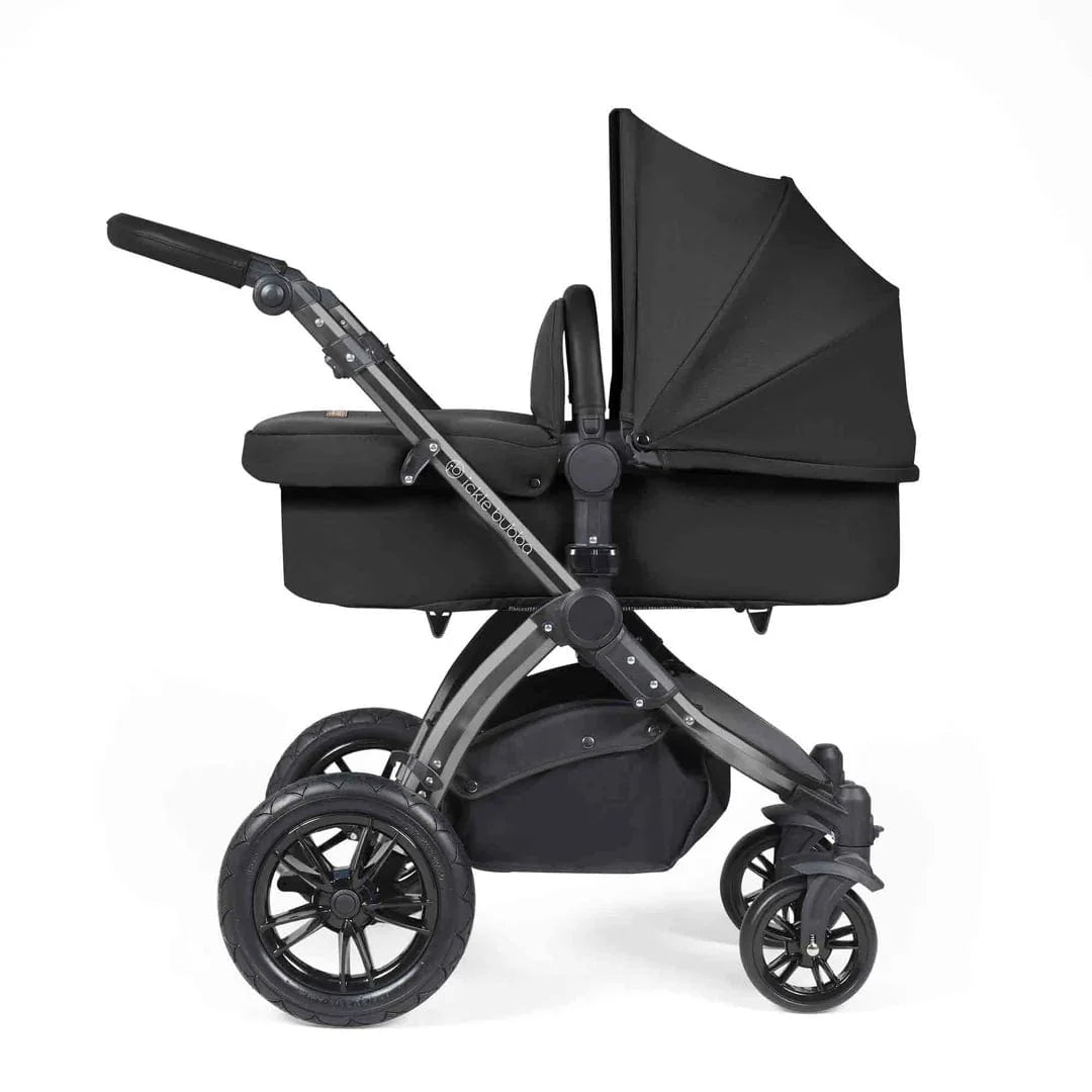 Ickle Bubba Stomp Luxe 12 Piece Travel System with i-Size Cirrus Car Seat & ISOFIX Base - Black / Midnight / Black