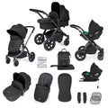 Ickle Bubba Stomp Luxe 12 Piece Travel System with i-Size Cirrus Car Seat & ISOFIX Base - Black / Midnight / Black