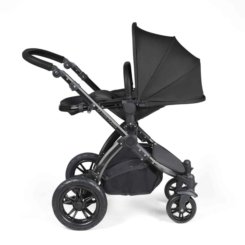 Ickle Bubba Stomp Luxe 12 Piece Travel System with i-Size Cirrus Car Seat & ISOFIX Base - Black / Midnight / Black