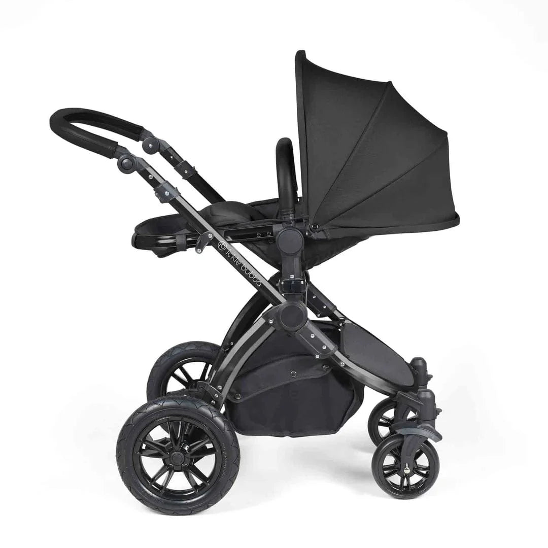 Ickle Bubba Stomp Luxe 12 Piece Travel System with i-Size Cirrus Car Seat & ISOFIX Base - Black / Midnight / Black